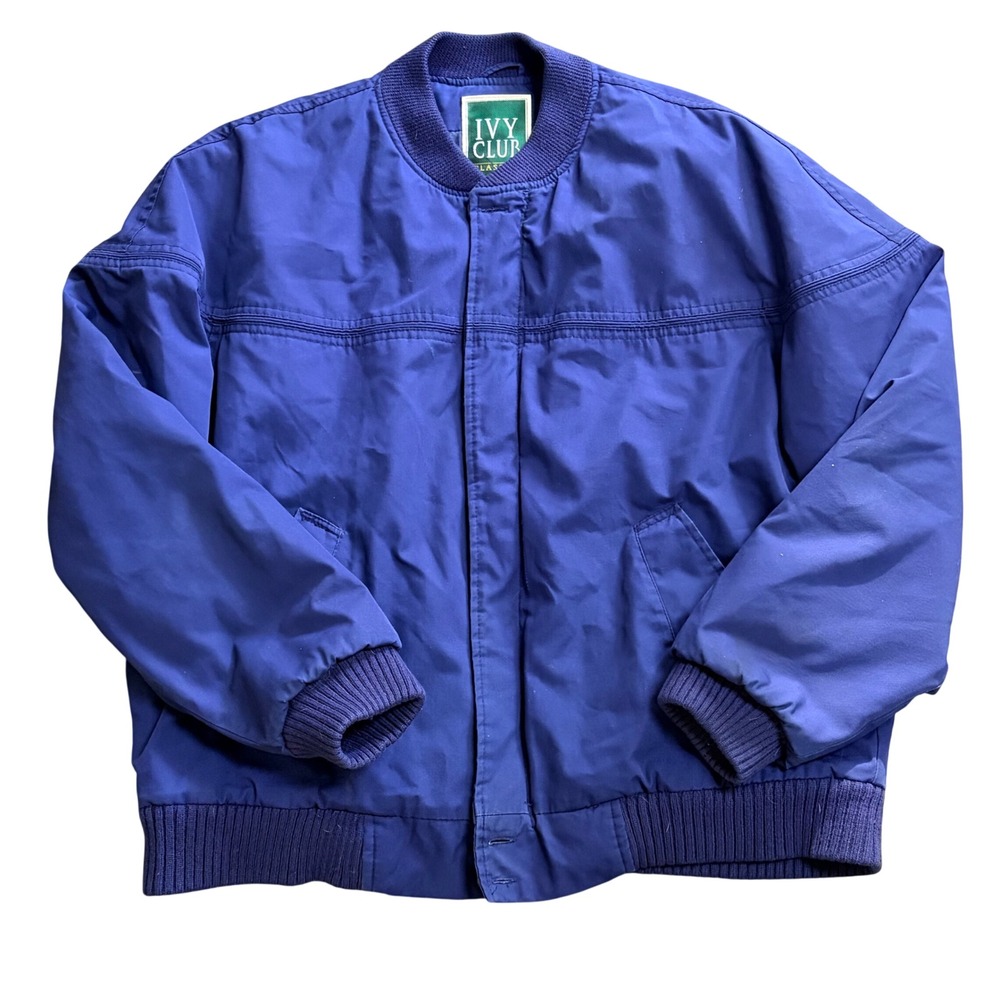 Ivy Club Classics Vintage Blue Bomber Jacket Mens Large Full Zip Cotton Blend